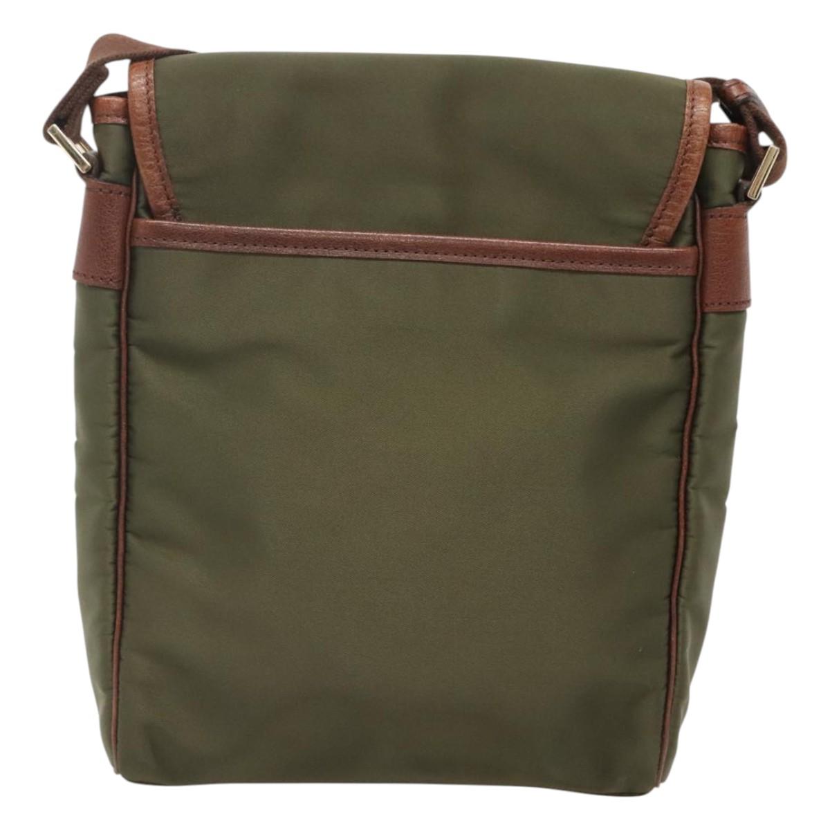 BURBERRY Black label Shoulder Bag Nylon Leather Khaki Gold Auth BA1704