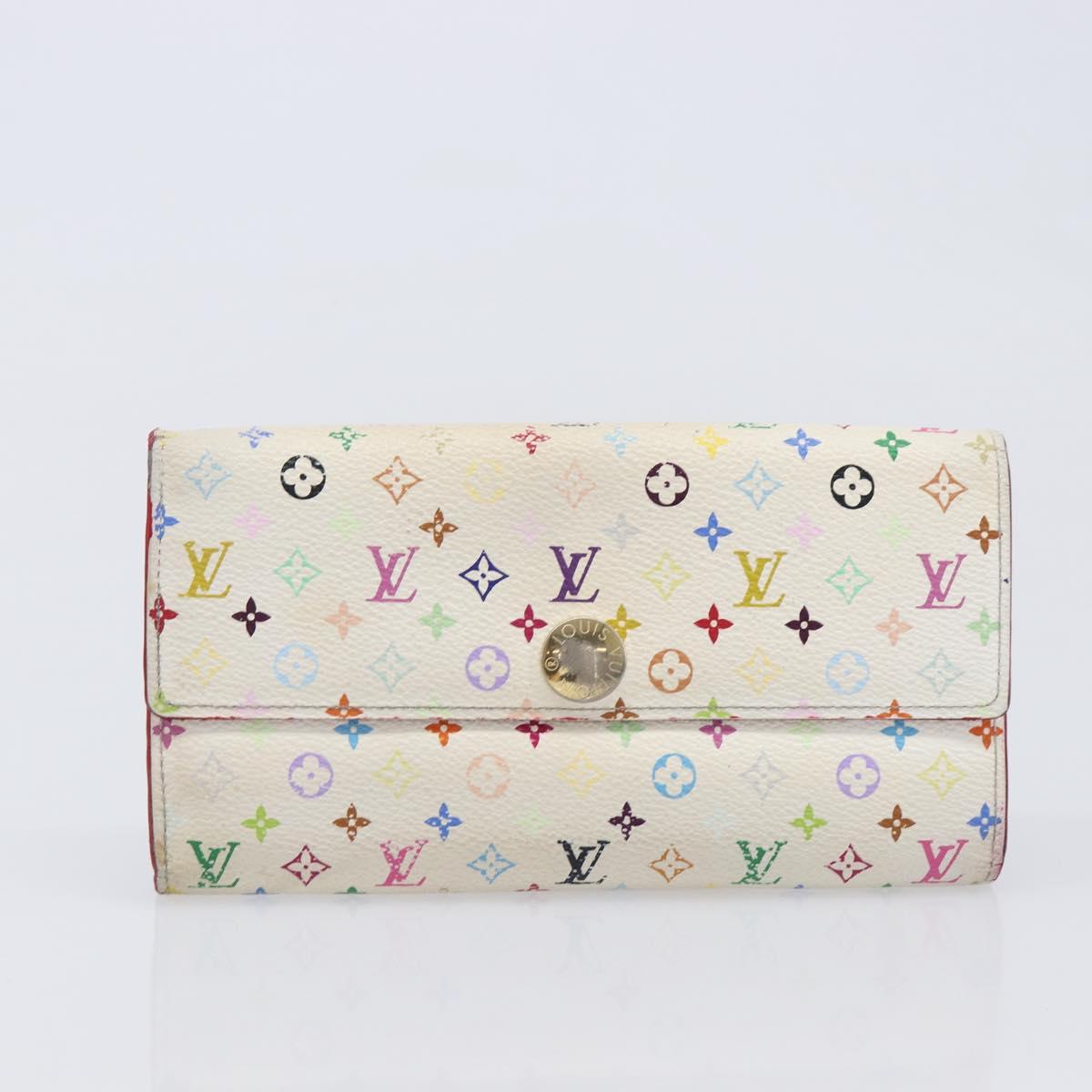 LOUIS VUITTON Long Wallet 2 Set White Red LV Auth BA17044