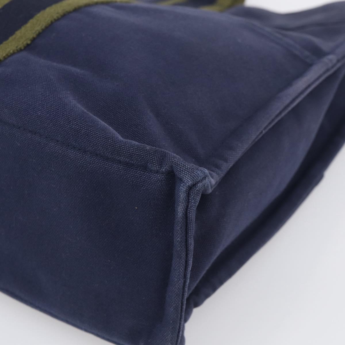 HERMES Fourre Tout MM Hand Bag Canvas Navy Silver Auth BA17045