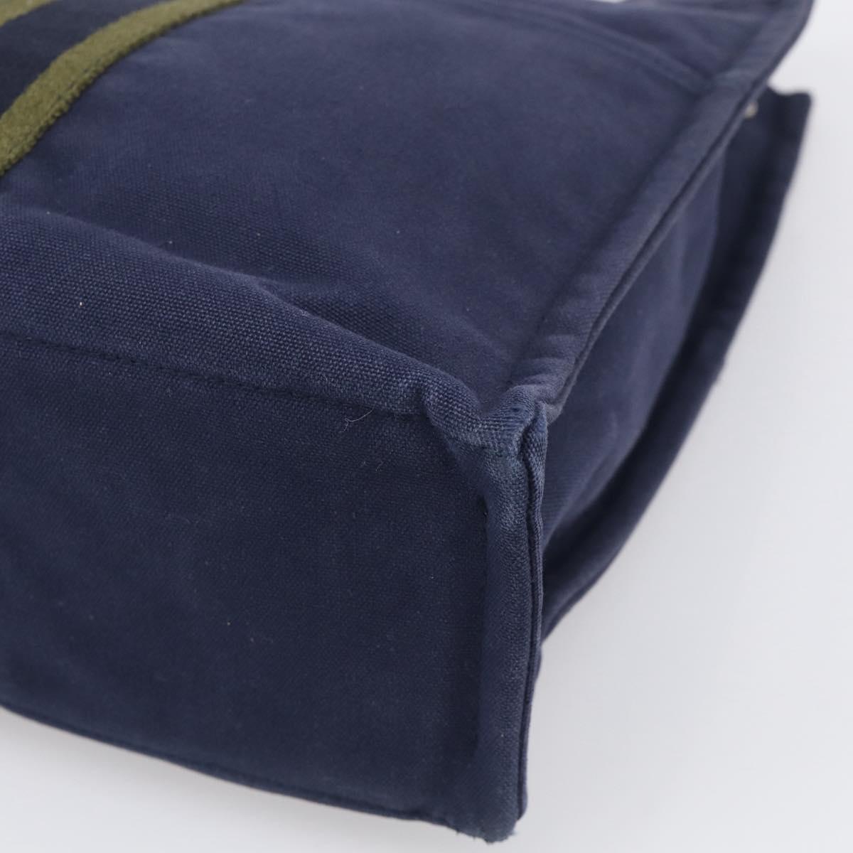 HERMES Fourre Tout MM Hand Bag Canvas Navy Silver Auth BA17045