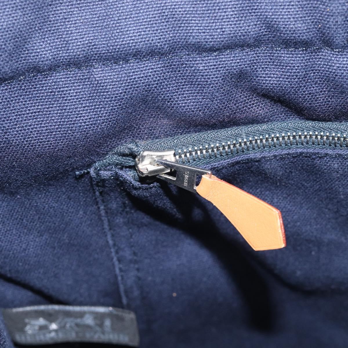 HERMES Fourre Tout MM Hand Bag Canvas Navy Silver Auth BA17045
