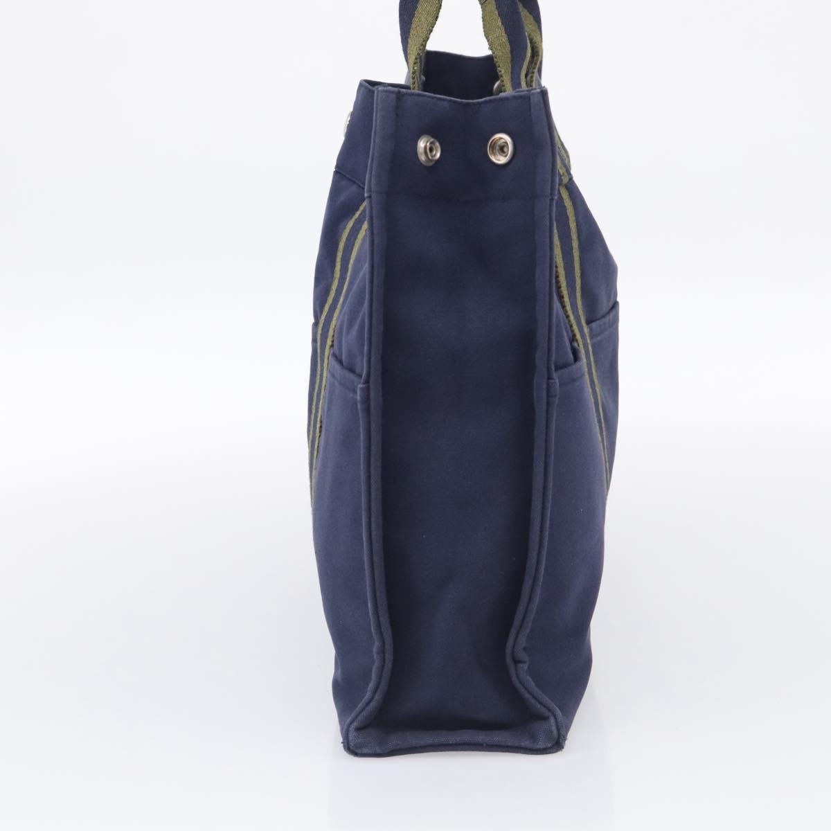 HERMES Fourre Tout MM Hand Bag Canvas Navy Silver Auth BA17045