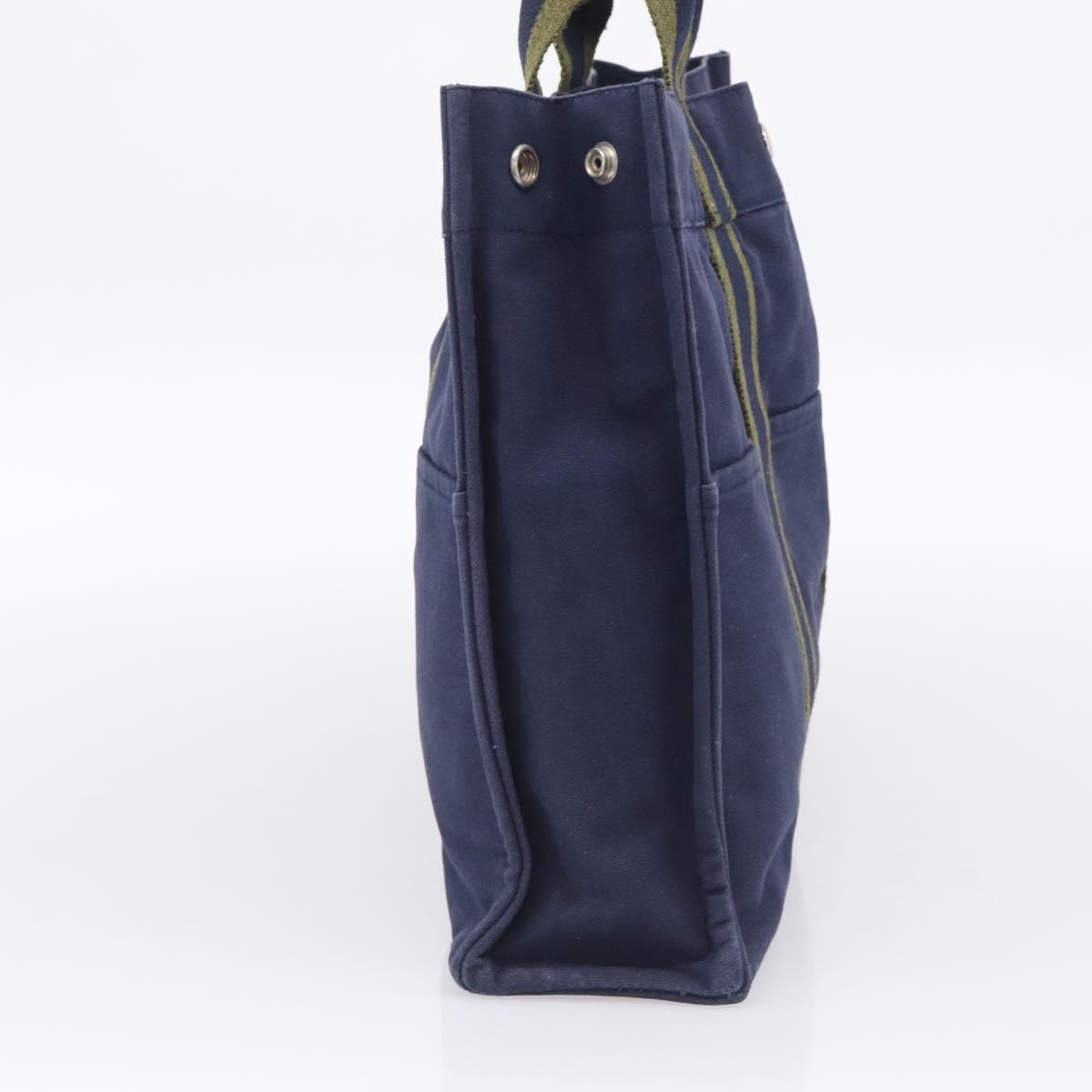 HERMES Fourre Tout MM Hand Bag Canvas Navy Silver Auth BA17045
