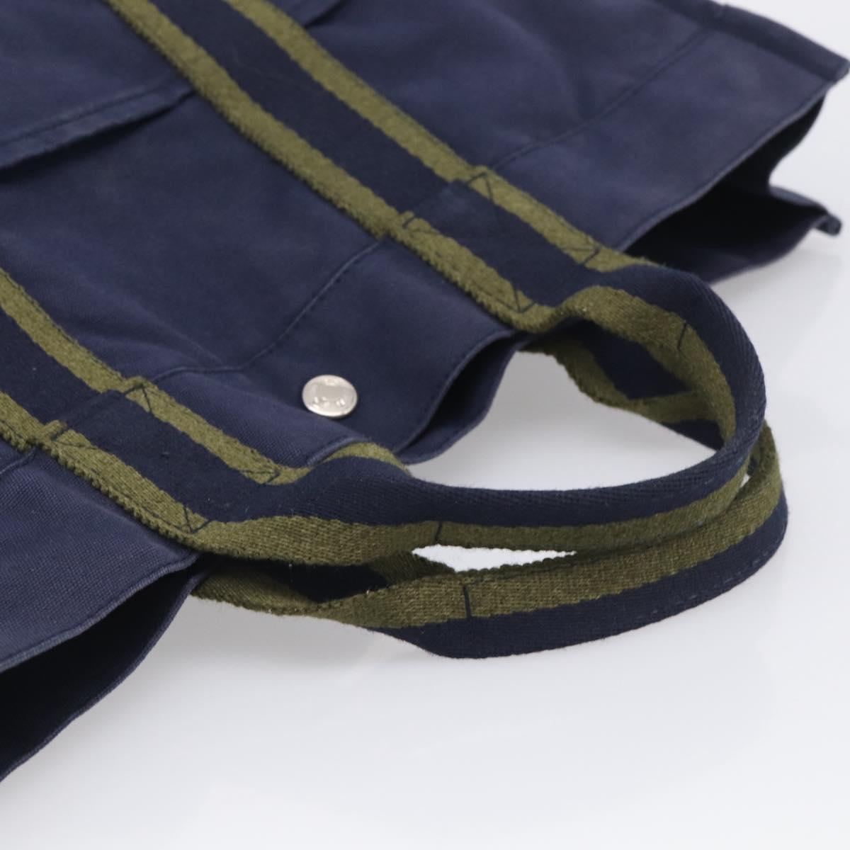 HERMES Fourre Tout MM Hand Bag Canvas Navy Silver Auth BA17045