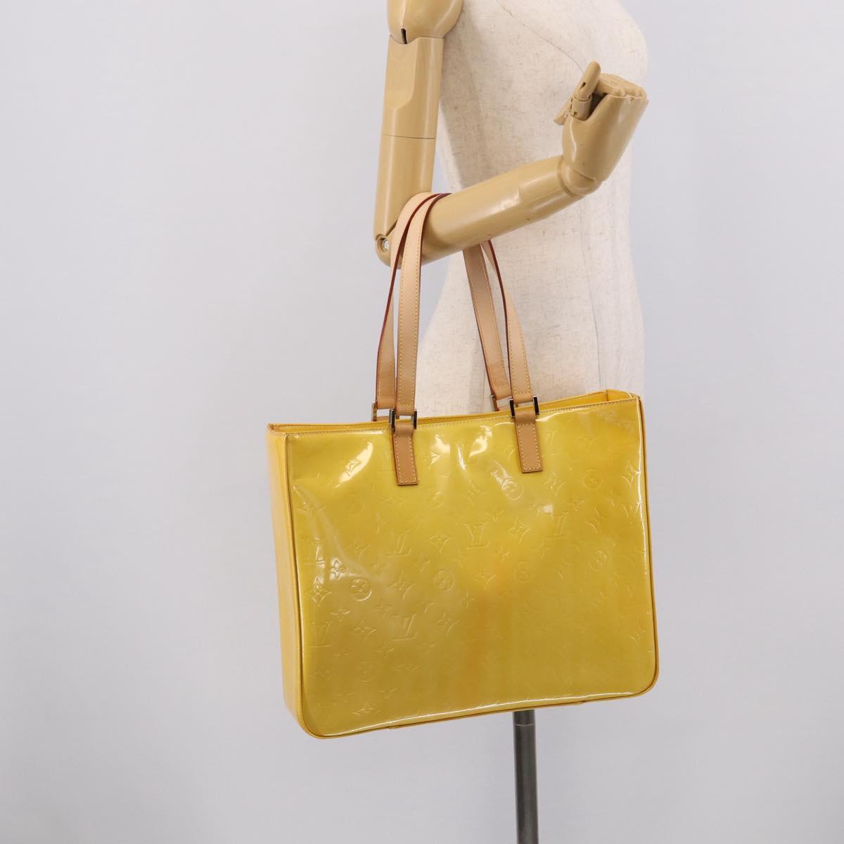 LOUIS VUITTON Monogram Vernis Columbus Tote Bag Lime Yellow M91047 Auth BA17047A