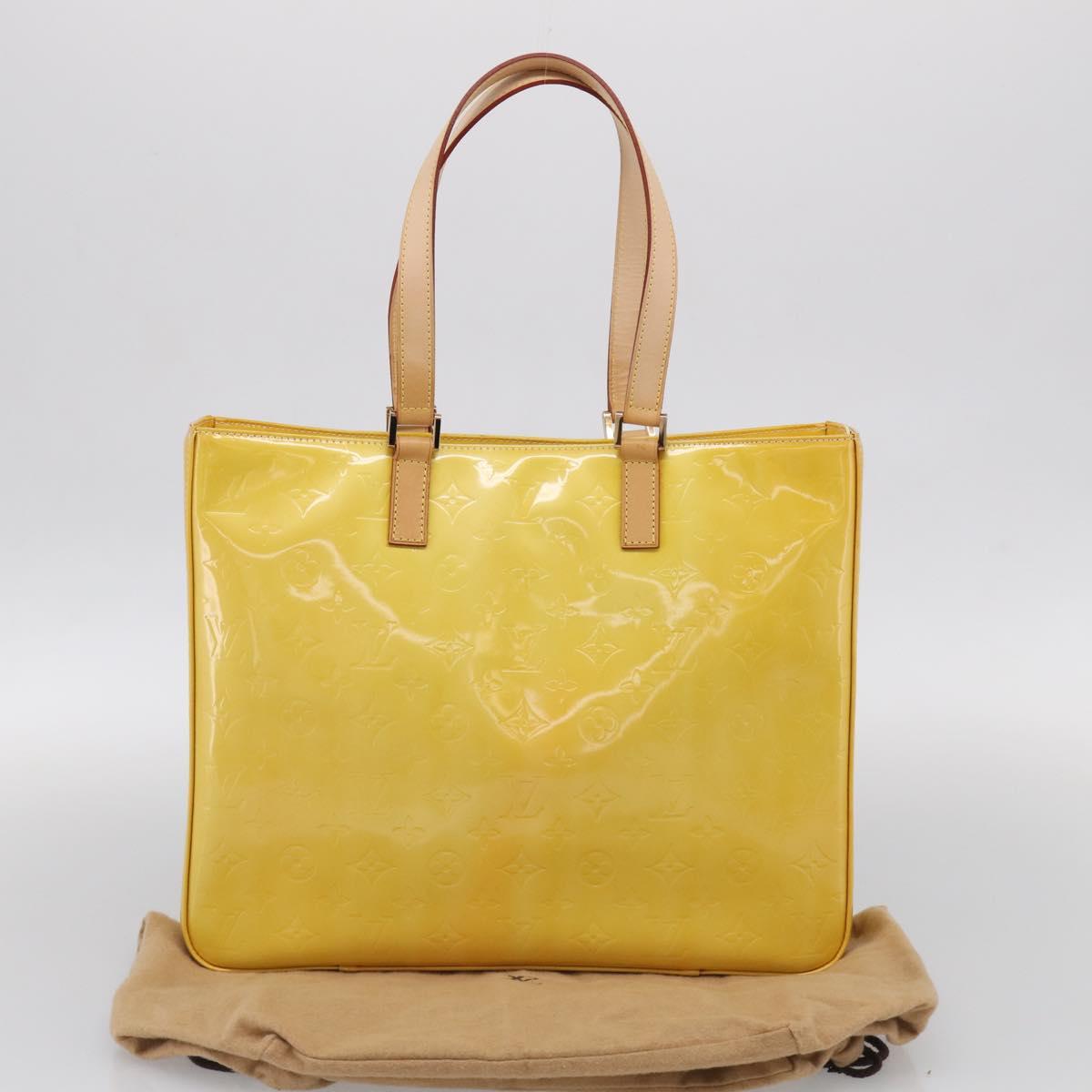 LOUIS VUITTON Monogram Vernis Columbus Tote Bag Lime Yellow M91047 Auth BA17047A