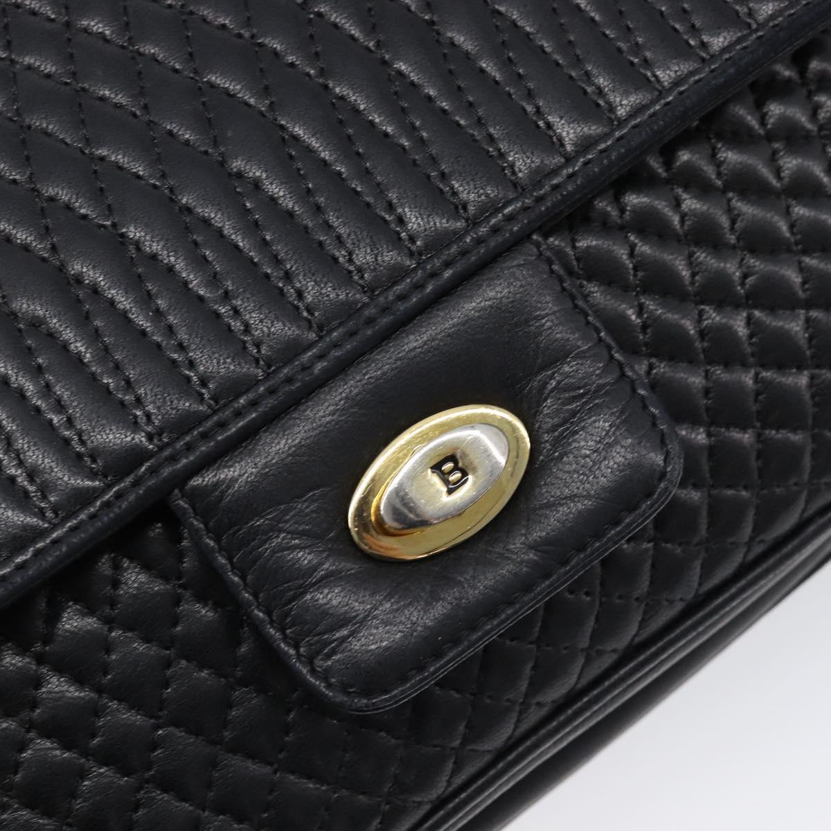 Bally Chain Shoulder Bag Leather Black Gold Auth BA17048