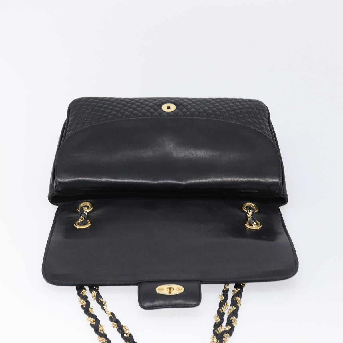 Bally Chain Shoulder Bag Leather Black Gold Auth BA17048