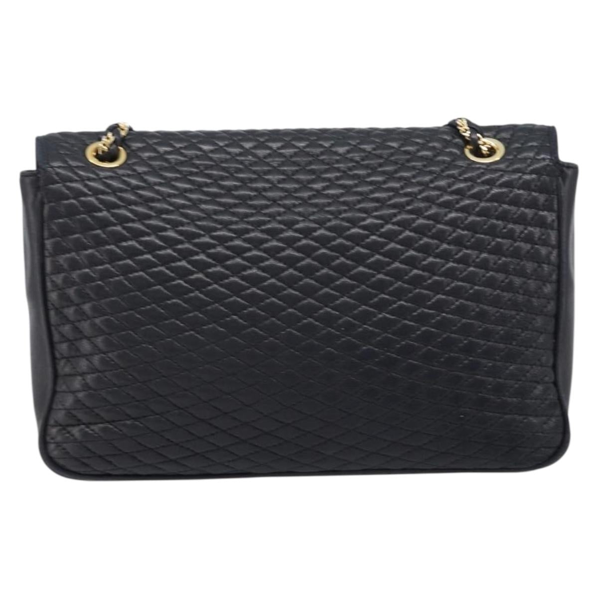 Bally Chain Shoulder Bag Leather Black Gold Auth BA17048