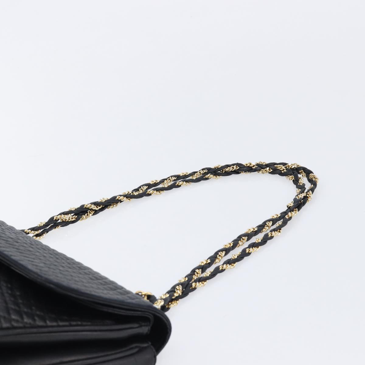 Bally Chain Shoulder Bag Leather Black Gold Auth BA17048