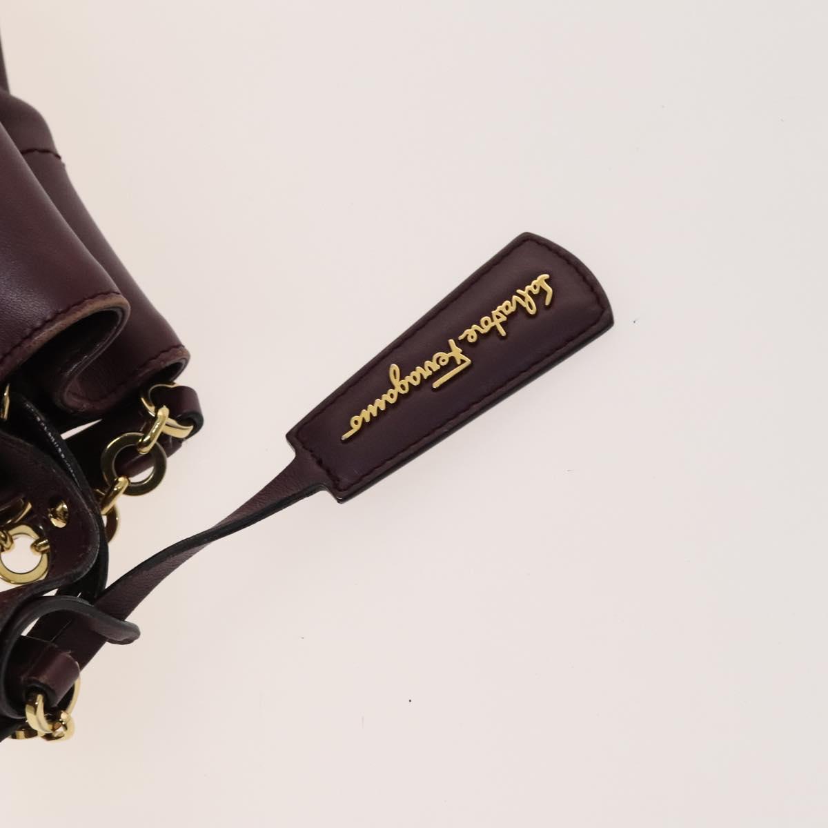 Salvatore Ferragamo Gancini Chain Hand Bag Leather 2way Purple Gold Auth BA1705