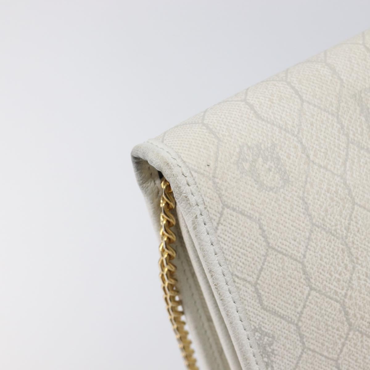 Christian Dior Honeycomb Chain Shoulder Bag PVC White Gold Auth BA17050
