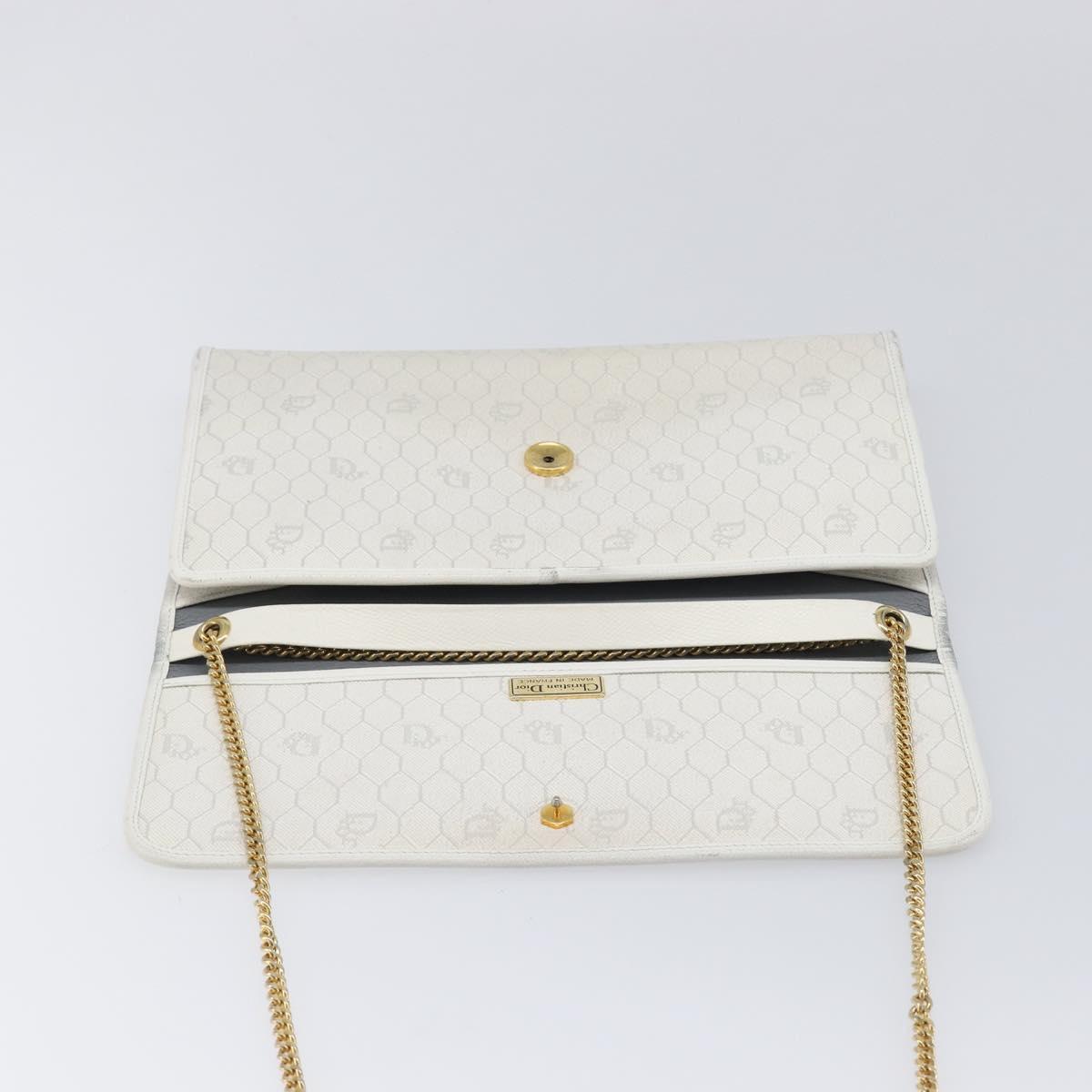 Christian Dior Honeycomb Chain Shoulder Bag PVC White Gold Auth BA17050