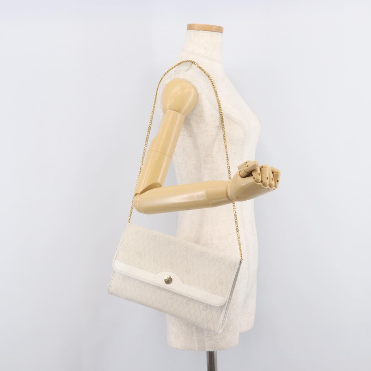 Christian Dior Honeycomb Chain Shoulder Bag PVC White Gold Auth BA17050