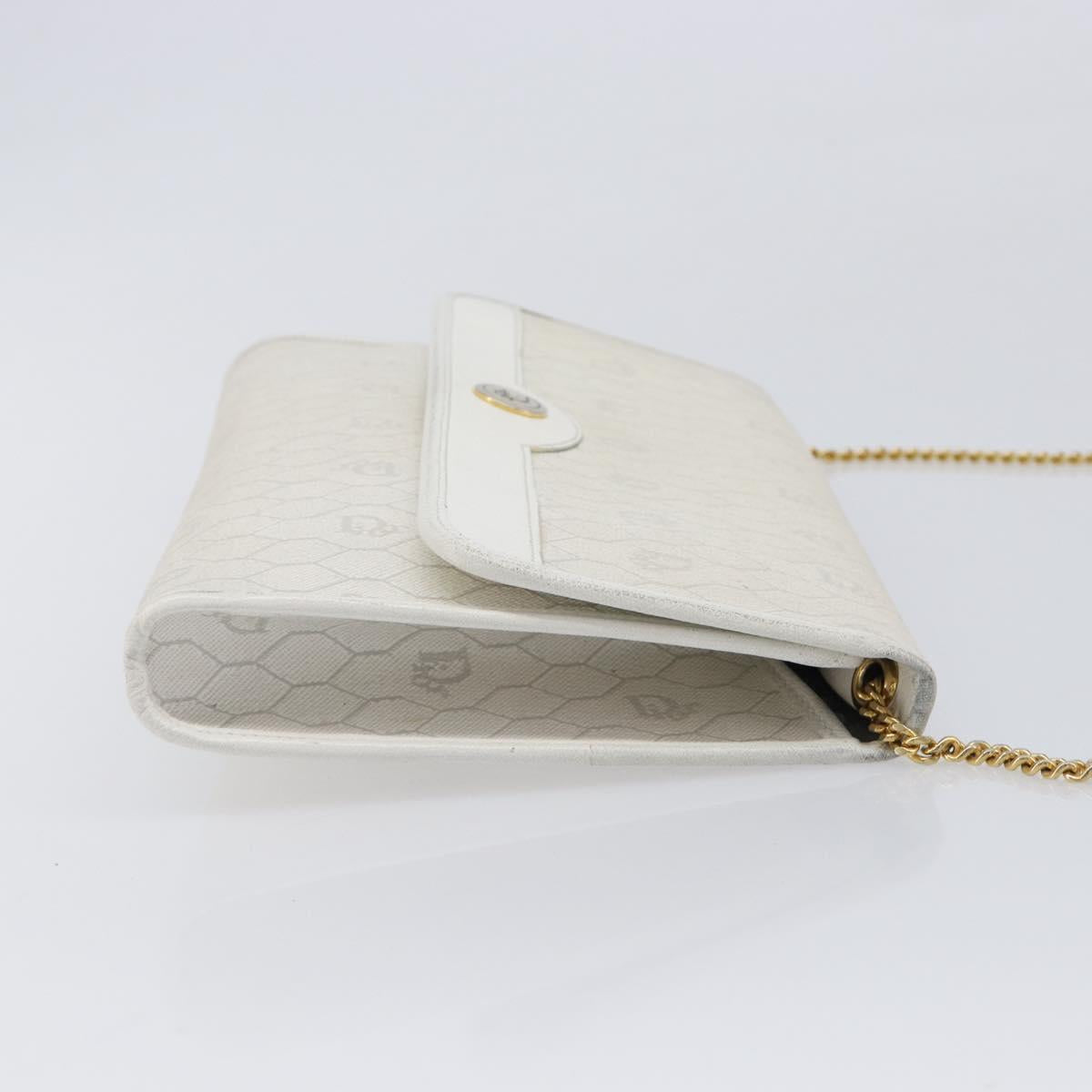 Christian Dior Honeycomb Chain Shoulder Bag PVC White Gold Auth BA17050