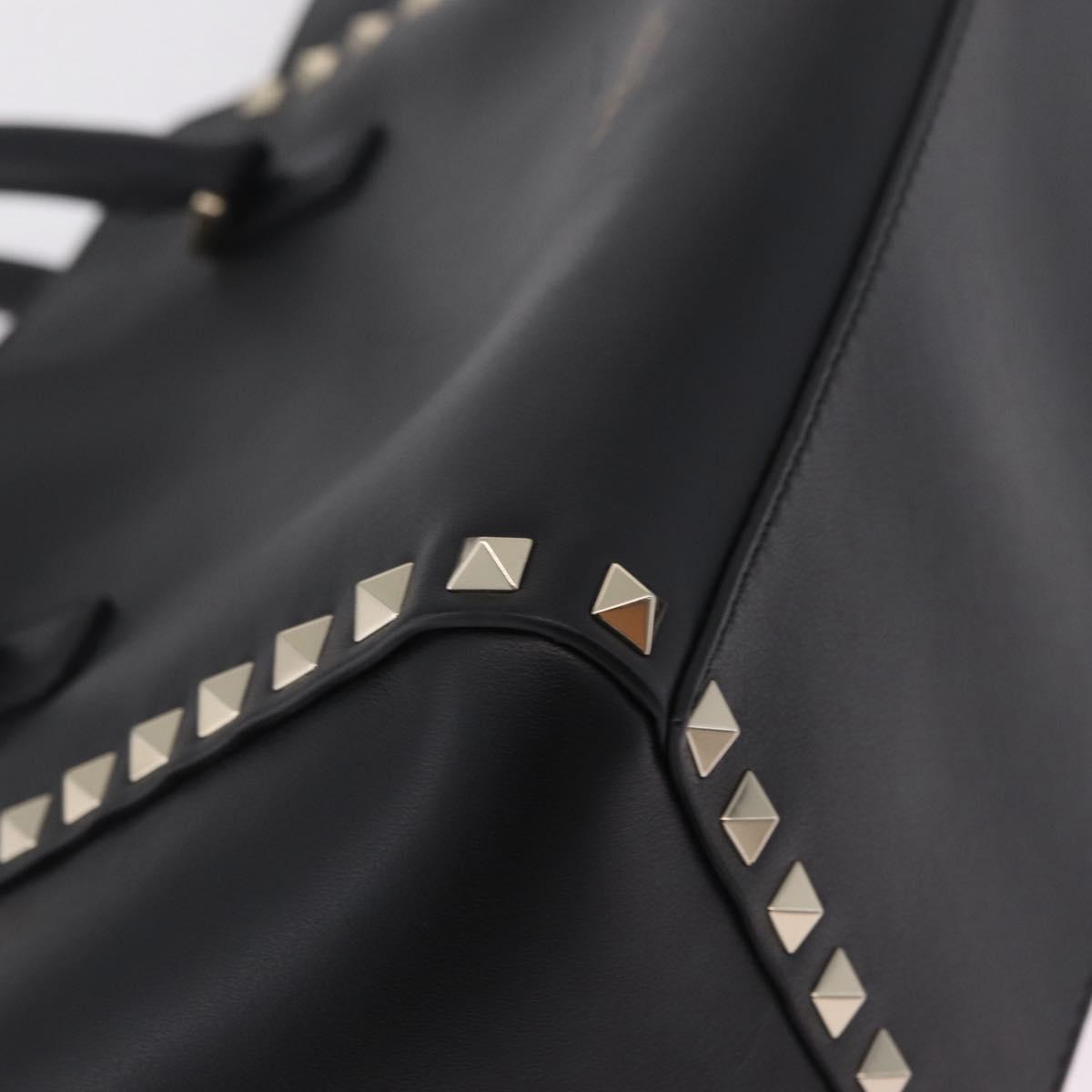 Valentino Rock Studs Hand Bag Leather 2way Black Gold Auth BA17055V