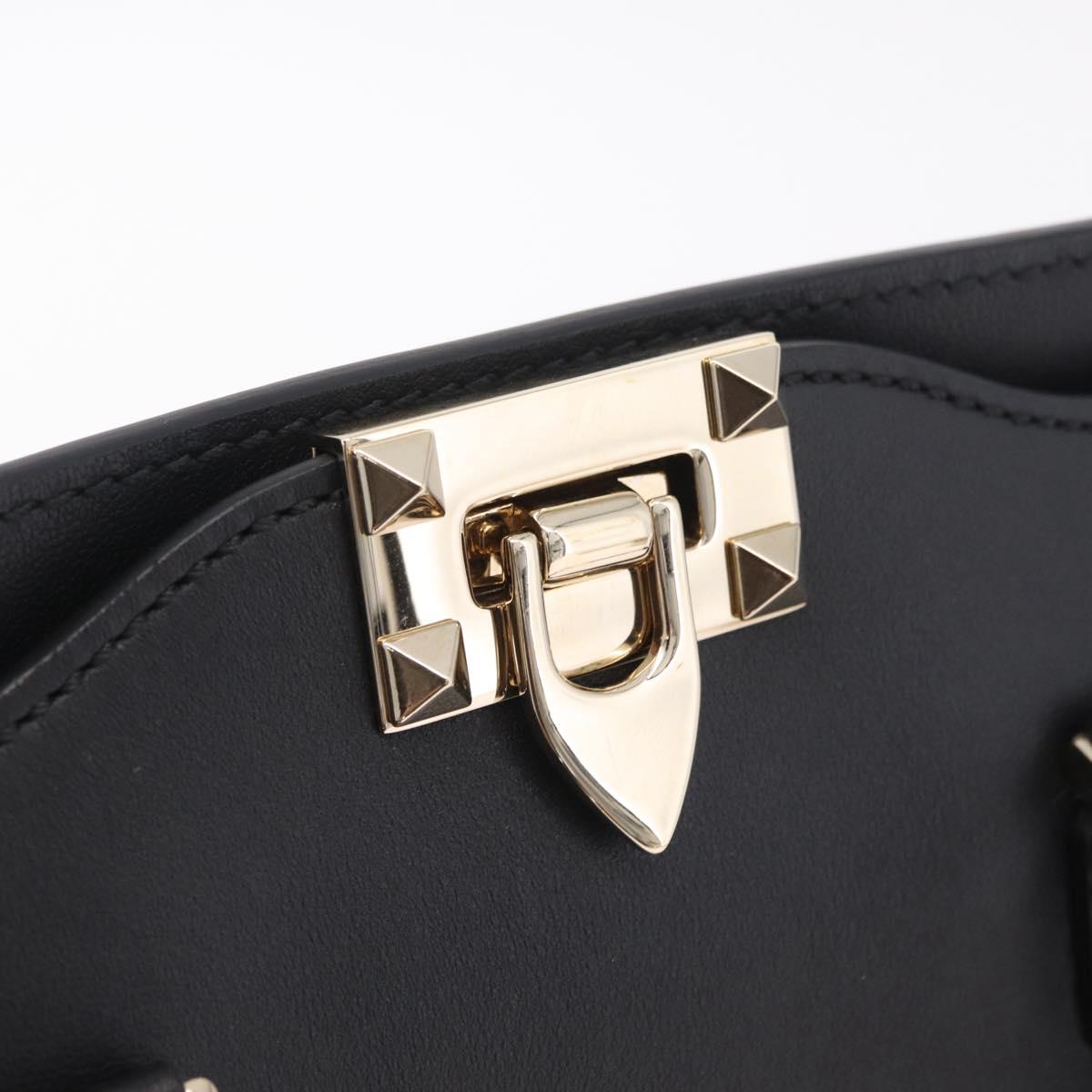 Valentino Rock Studs Hand Bag Leather 2way Black Gold Auth BA17055V