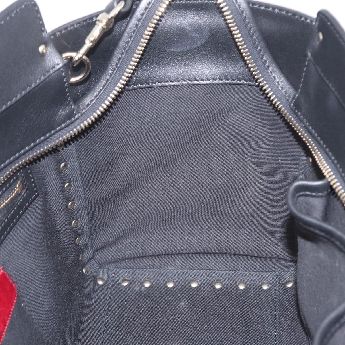 Valentino Rock Studs Hand Bag Leather 2way Black Gold Auth BA17055V