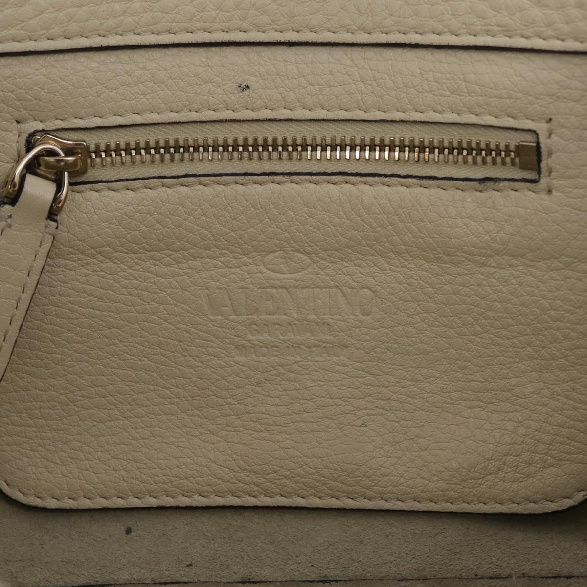 Valentino Rock Studs Hand Bag Leather 2way Ivory Gold Auth BA17056