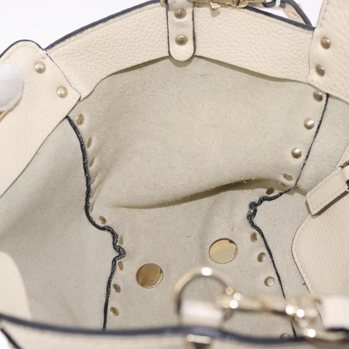 Valentino Rock Studs Hand Bag Leather 2way Ivory Gold Auth BA17056