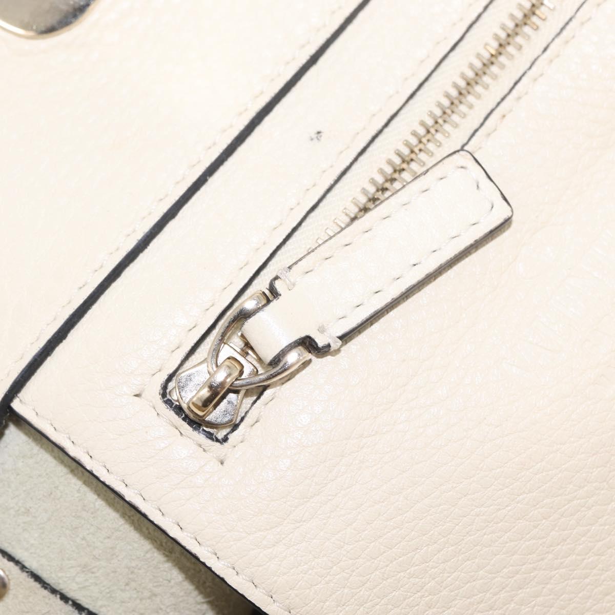 Valentino Rock Studs Hand Bag Leather 2way Ivory Gold Auth BA17056