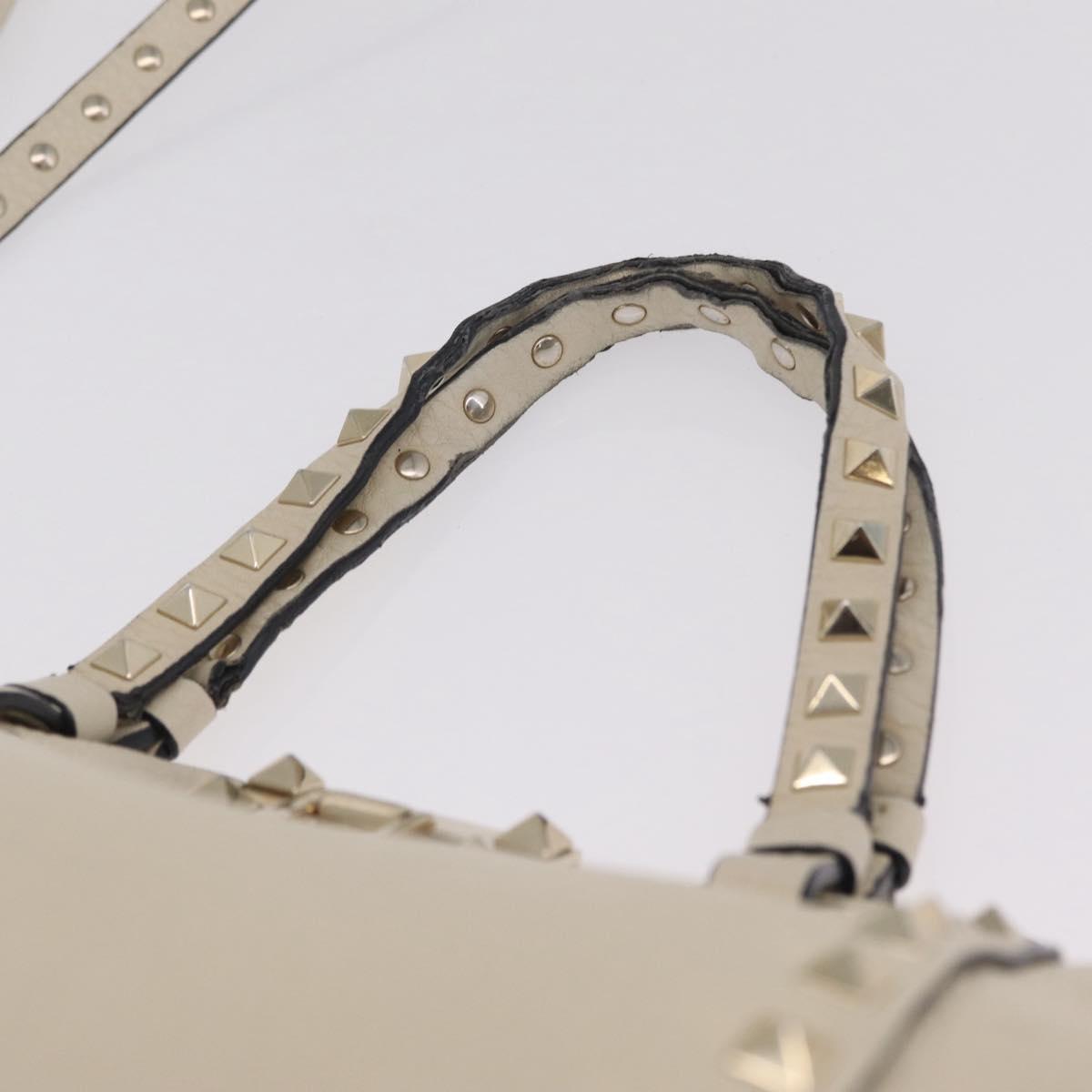 Valentino Rock Studs Hand Bag Leather 2way Ivory Gold Auth BA17056