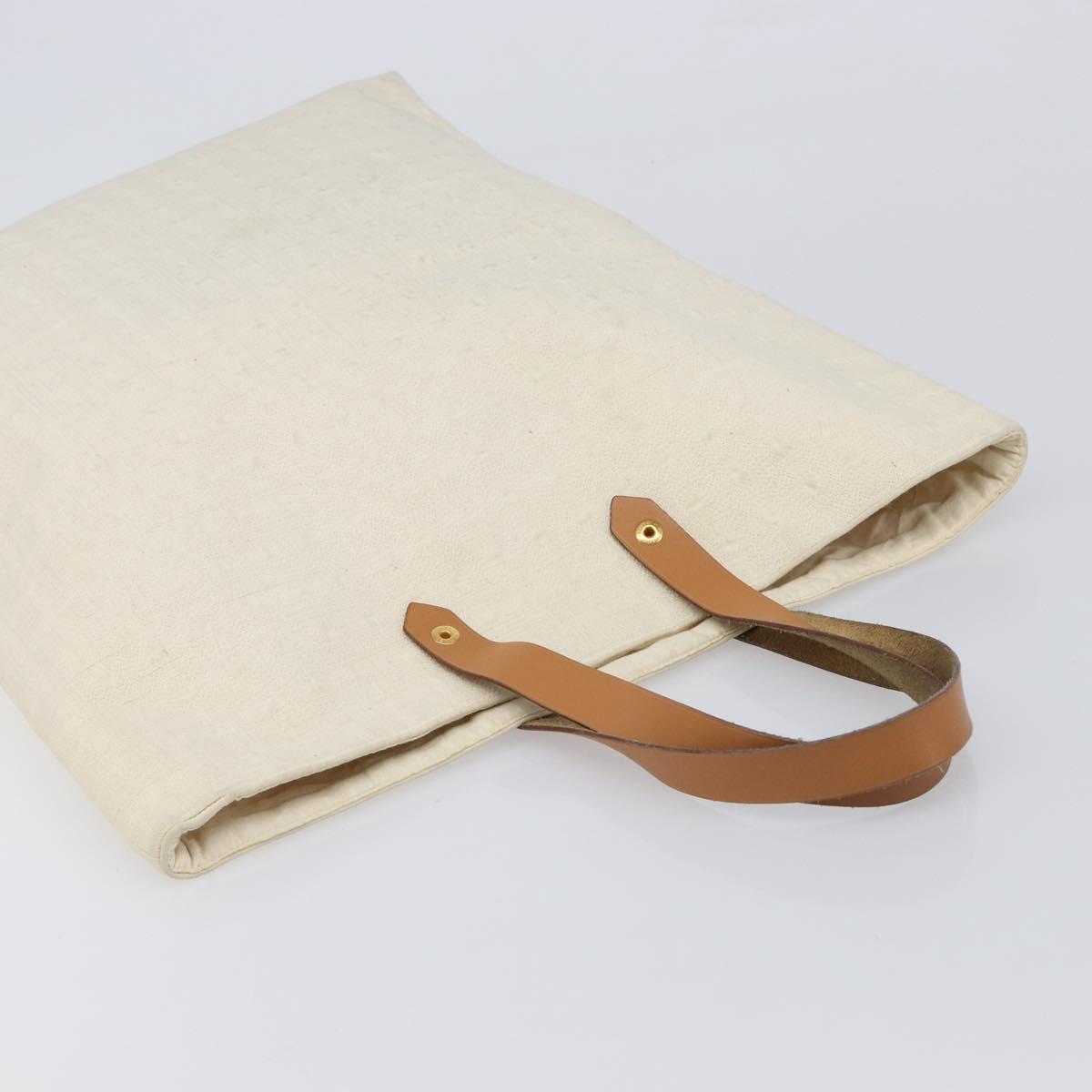 HERMES Amedaba GM Hand Bag Canvas White Brown Auth BA17059