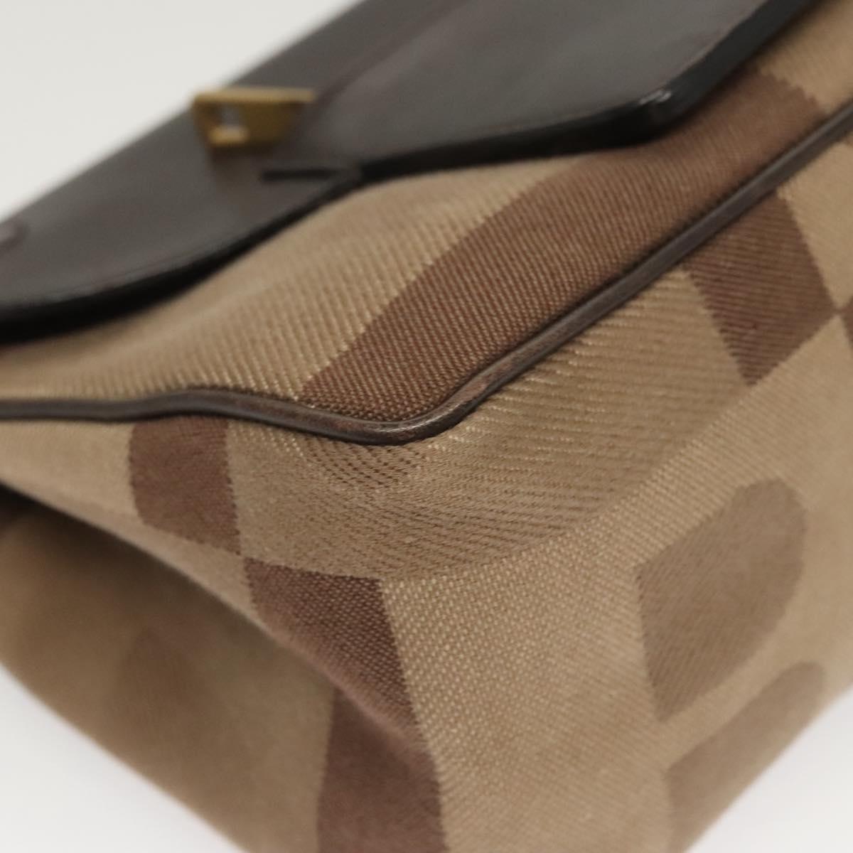 BALLY Shoulder Bag Canvas Leather Brown Gold Auth BA1707