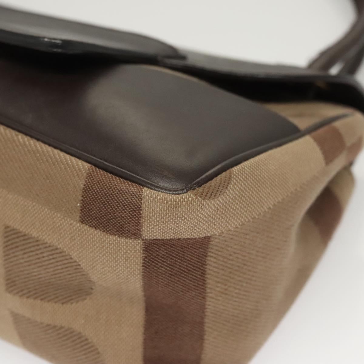 BALLY Shoulder Bag Canvas Leather Brown Gold Auth BA1707