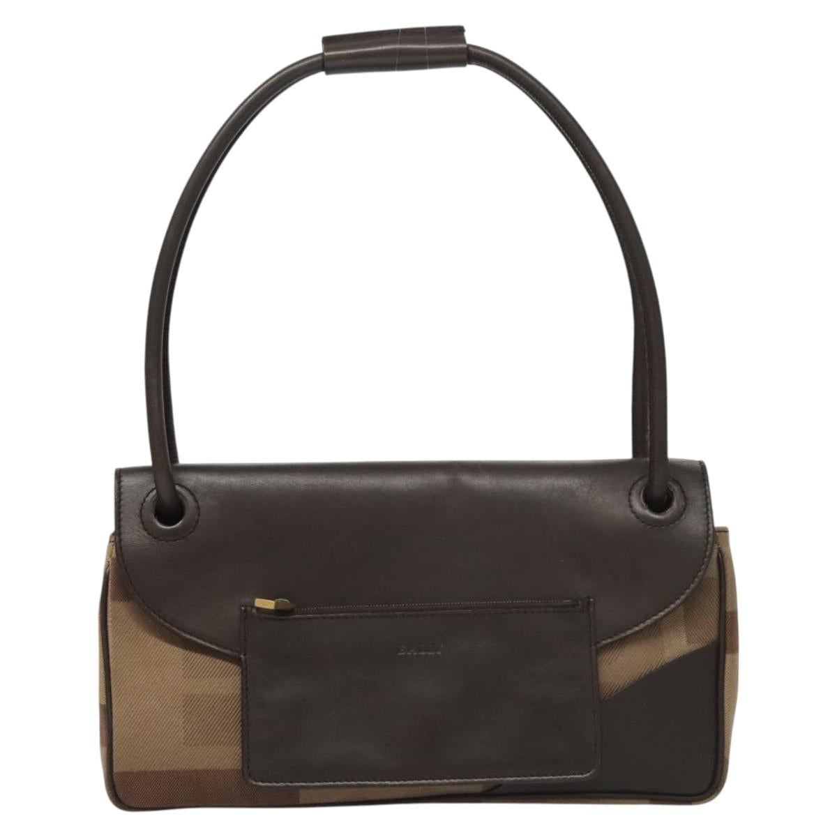 BALLY Shoulder Bag Canvas Leather Brown Gold Auth BA1707