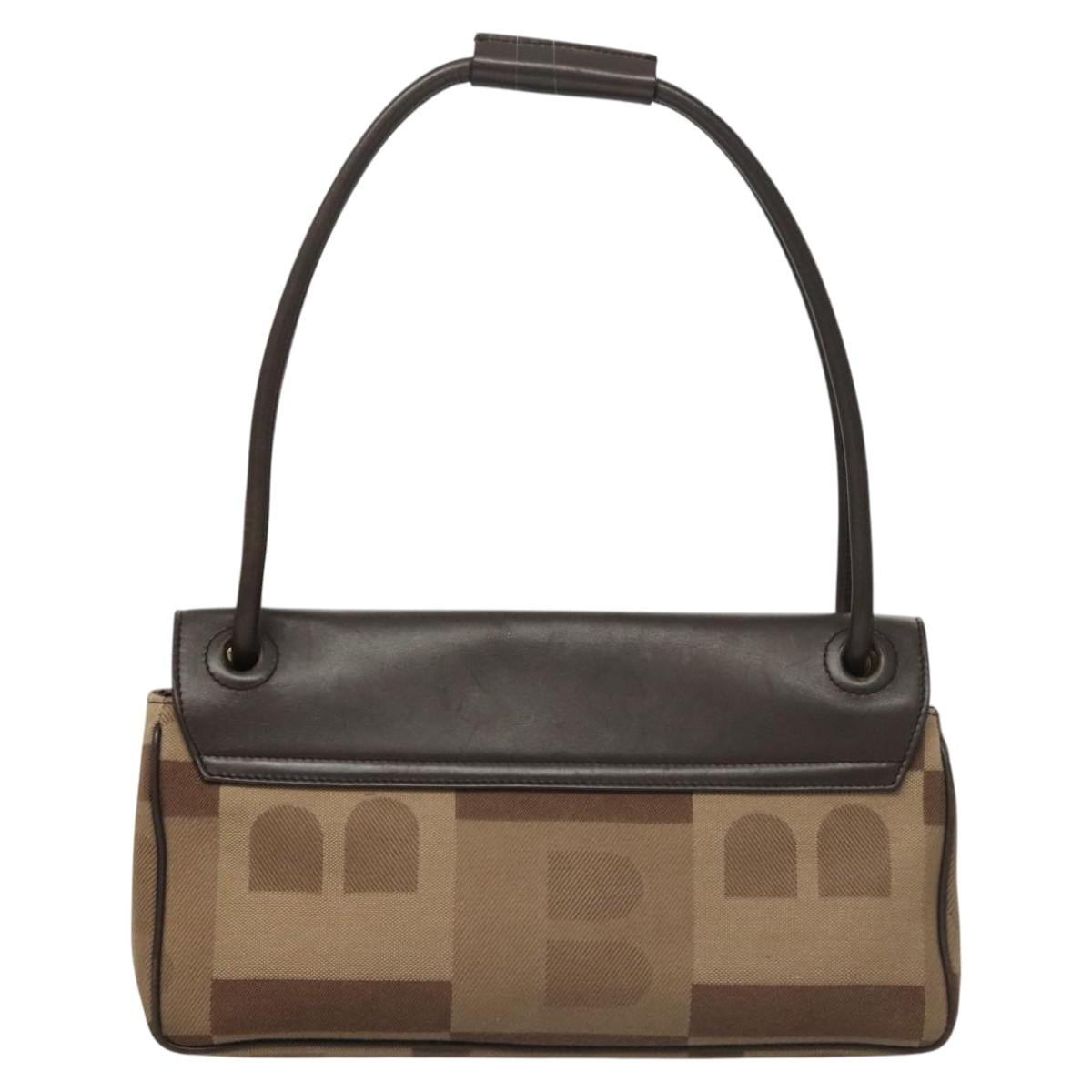 BALLY Shoulder Bag Canvas Leather Brown Gold Auth BA1707