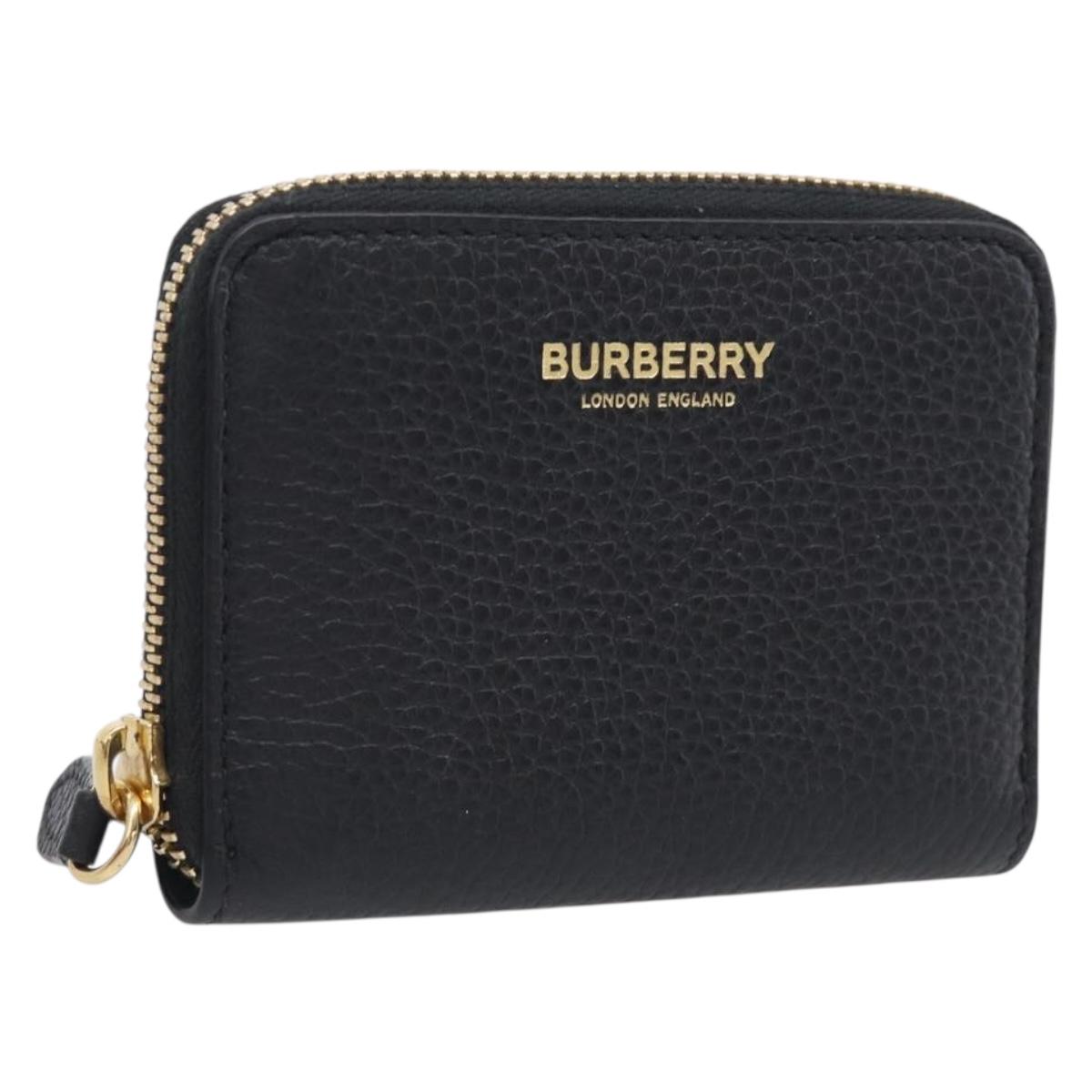 BURBERRY Coin Purse Leather Black Gold Auth BA17074A