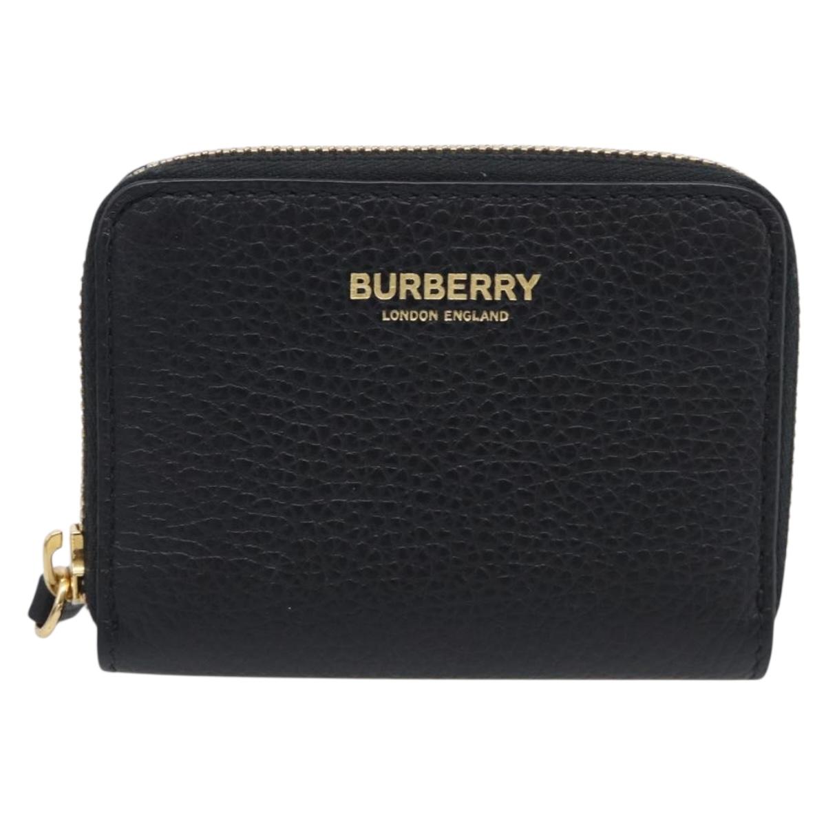 BURBERRY Coin Purse Leather Black Gold Auth BA17074A