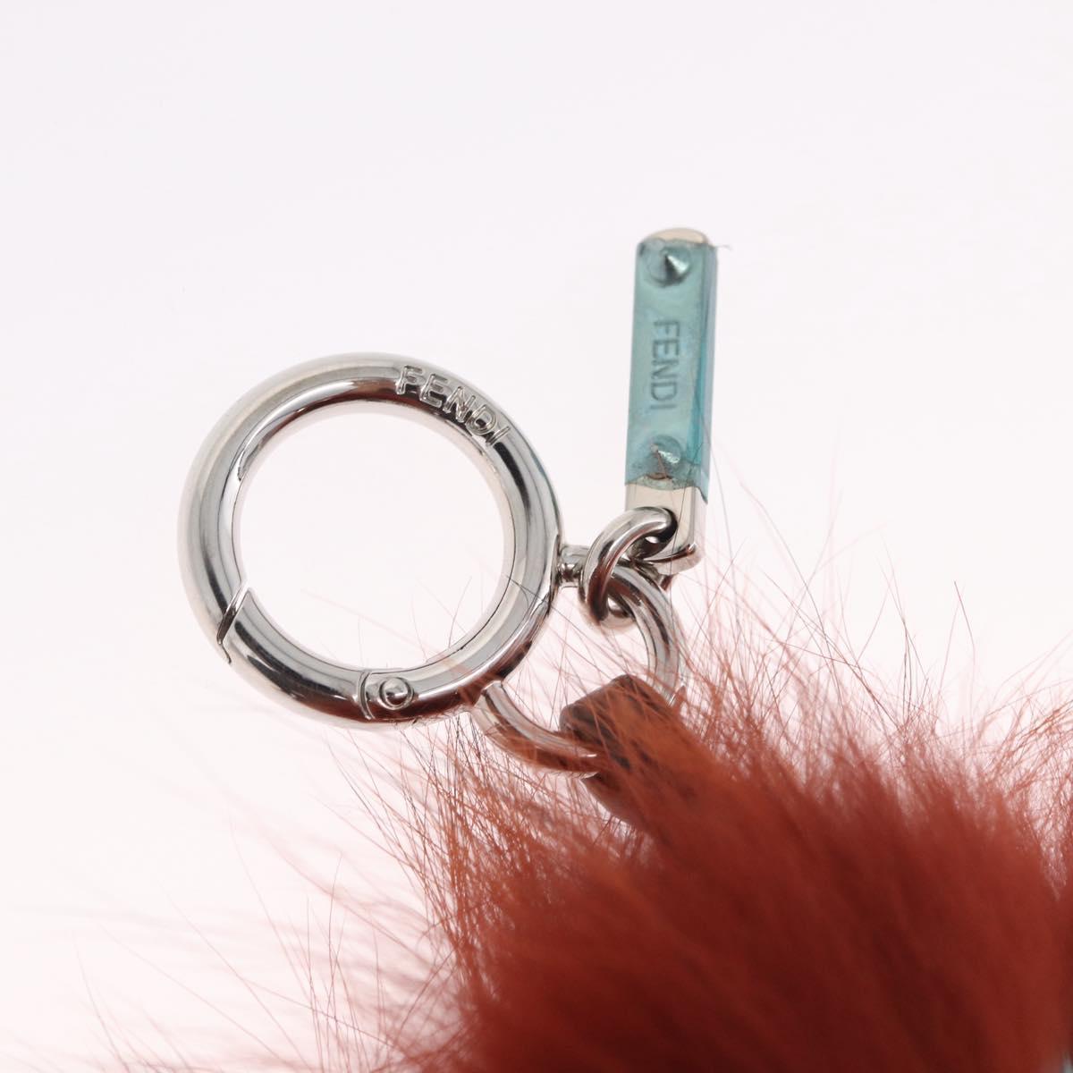 FENDI Bagbugs Monster Charm Fur Brown Silver Auth BA17083A