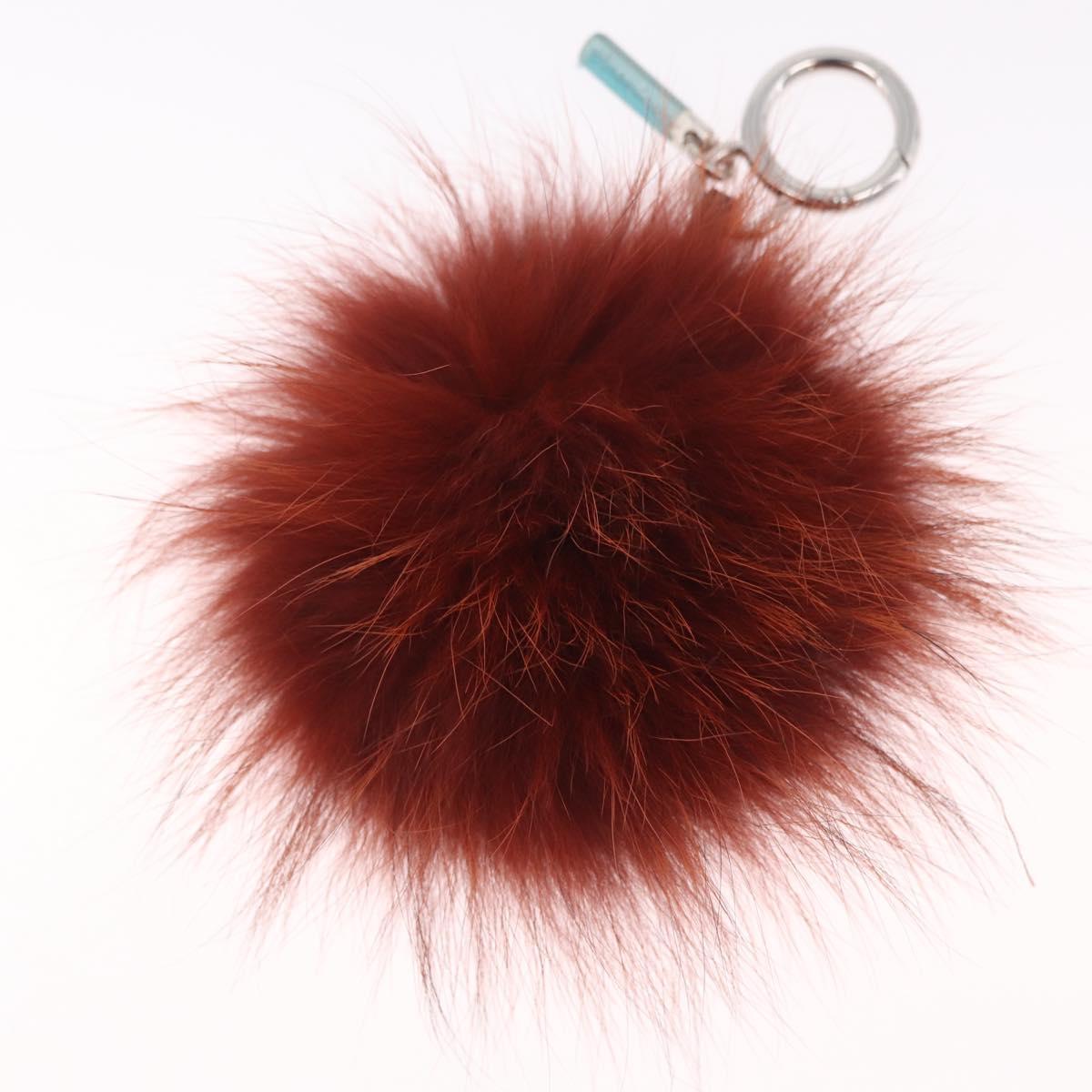 FENDI Bagbugs Monster Charm Fur Brown Silver Auth BA17083A