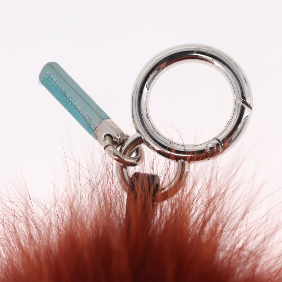 FENDI Bagbugs Monster Charm Fur Brown Silver Auth BA17083A