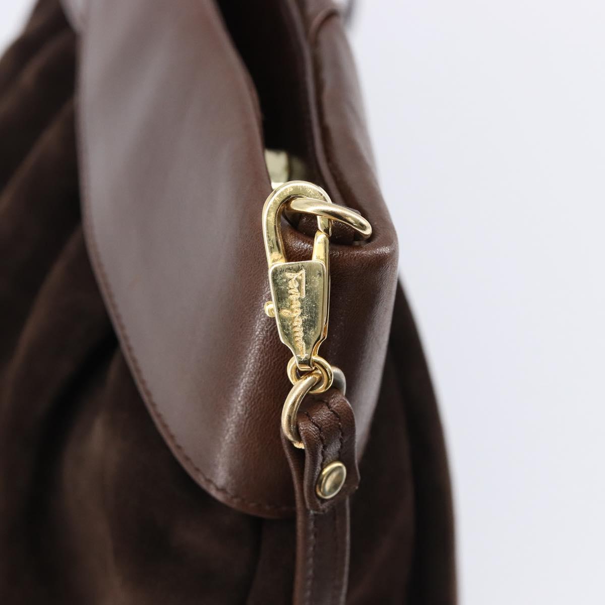 Salvatore Ferragamo Shoulder Bag Suede Brown Gold Auth BA17084
