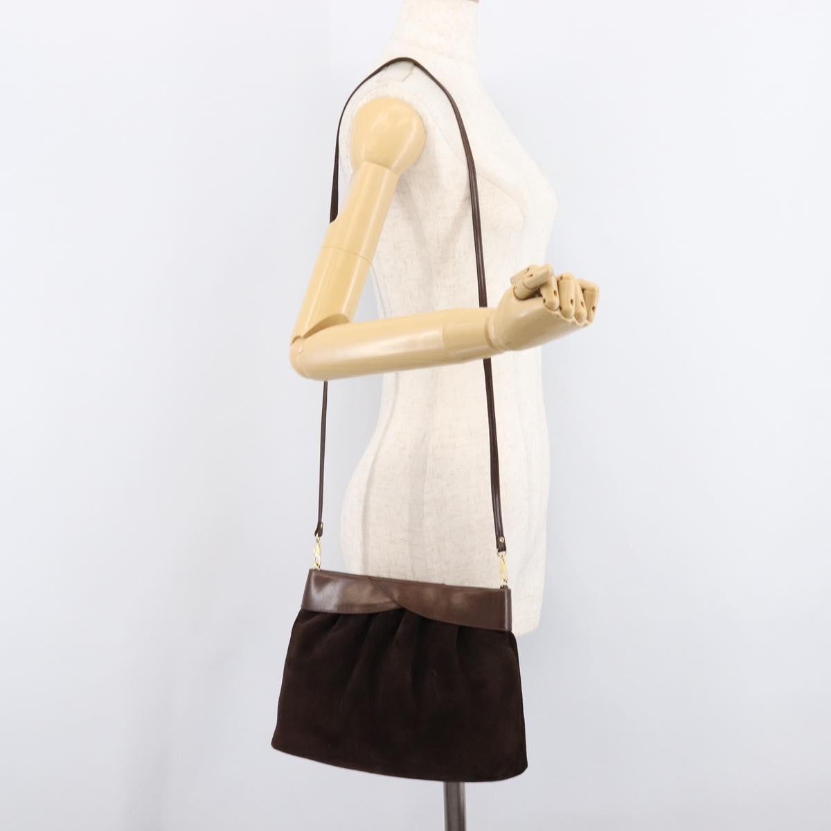 Salvatore Ferragamo Shoulder Bag Suede Brown Gold Auth BA17084