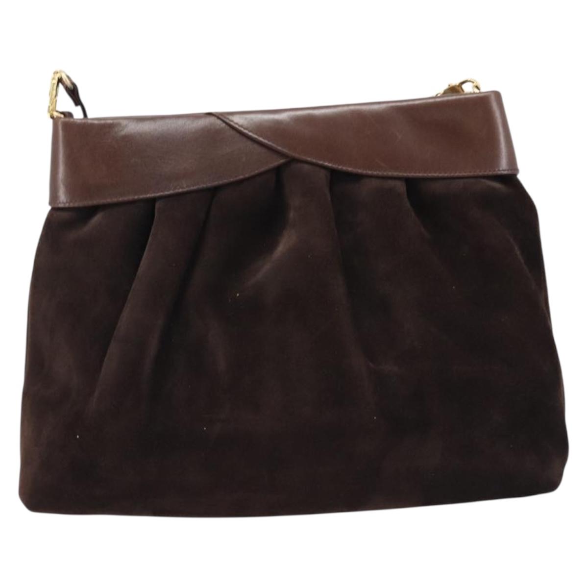 Salvatore Ferragamo Shoulder Bag Suede Brown Gold Auth BA17084
