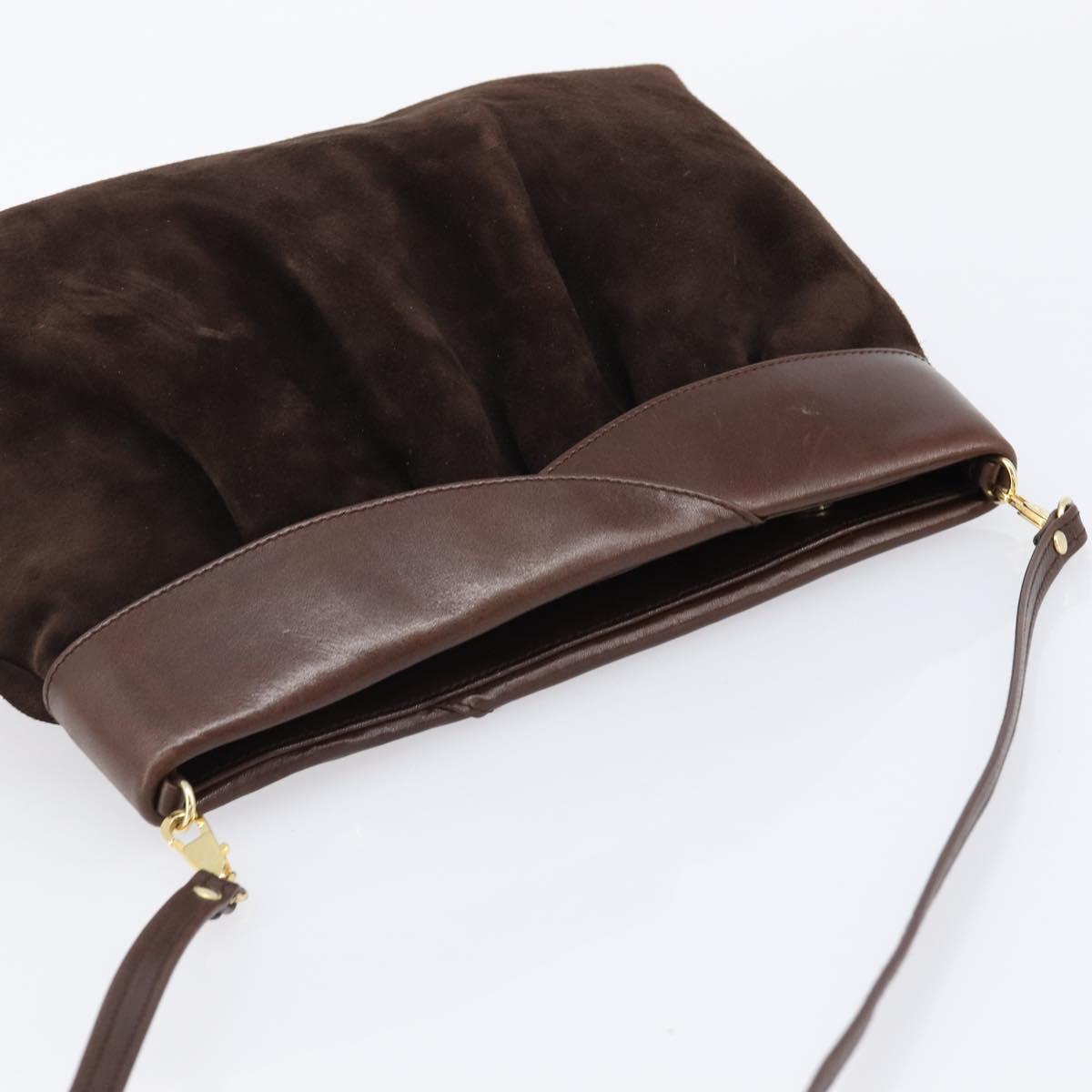 Salvatore Ferragamo Shoulder Bag Suede Brown Gold Auth BA17084