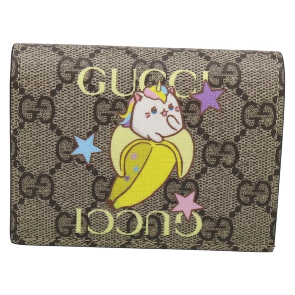 GUCCI GG Supreme Bananya Collaboration Wallet PVC Beige 701009 Auth BA17085M