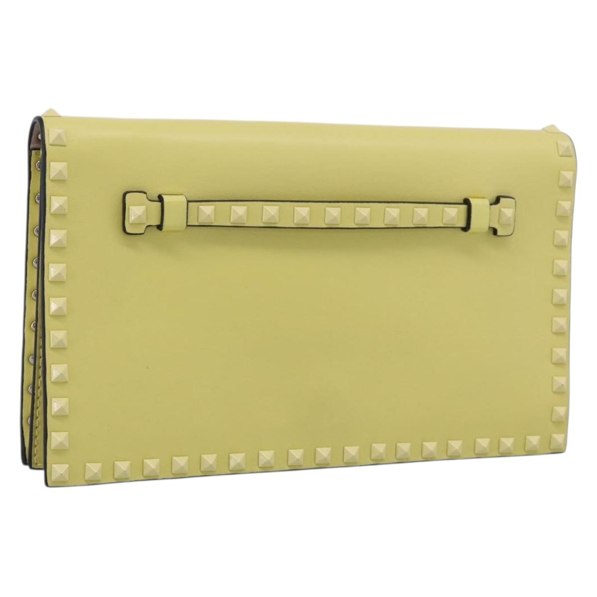 Valentino Clutch Bag Leather Yellow Gold Auth BA17087A