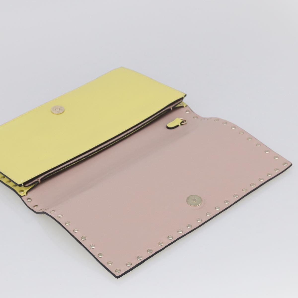 Valentino Clutch Bag Leather Yellow Gold Auth BA17087A