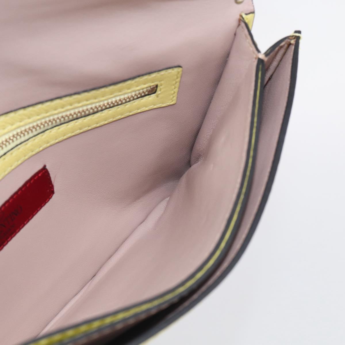 Valentino Clutch Bag Leather Yellow Gold Auth BA17087A