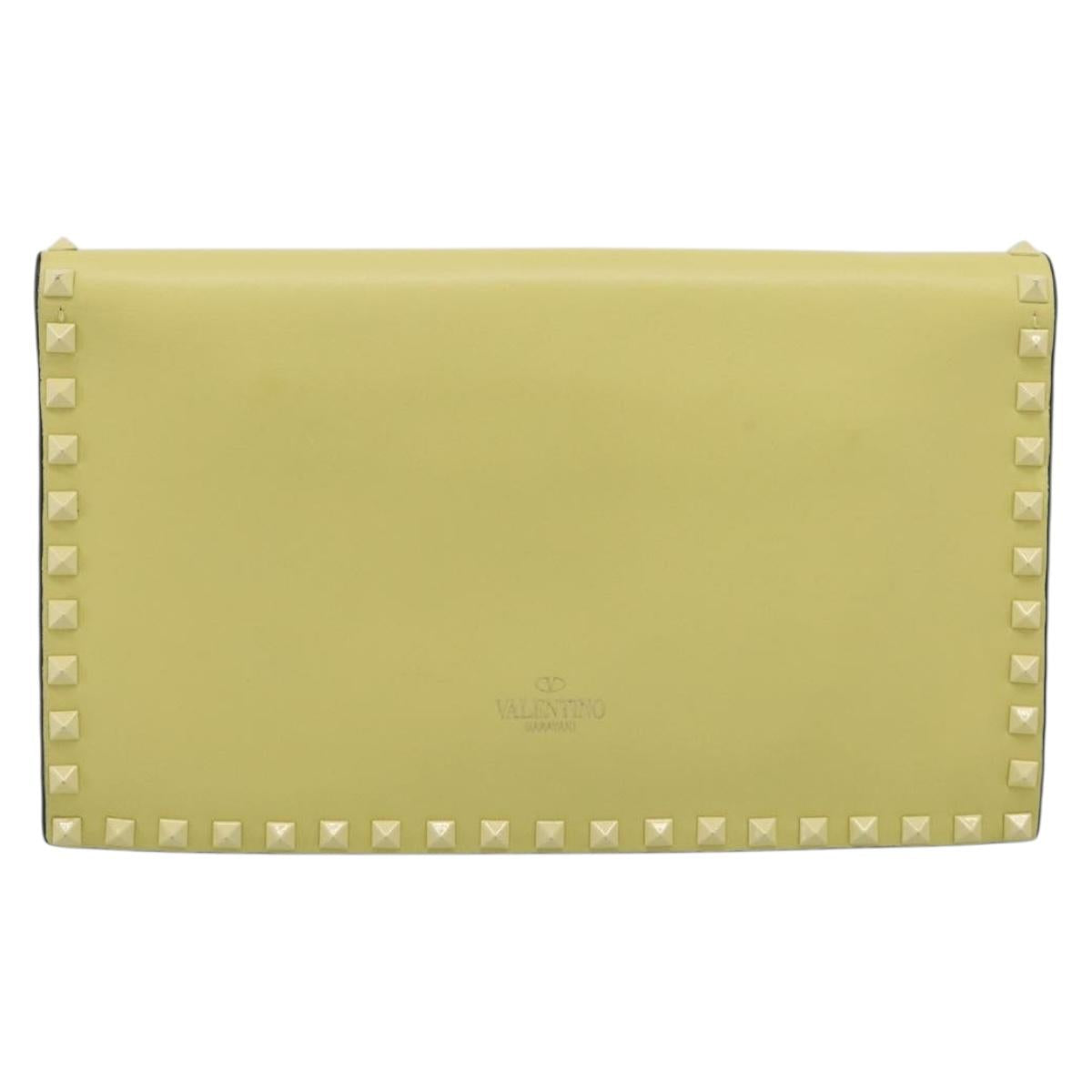 Valentino Clutch Bag Leather Yellow Gold Auth BA17087A