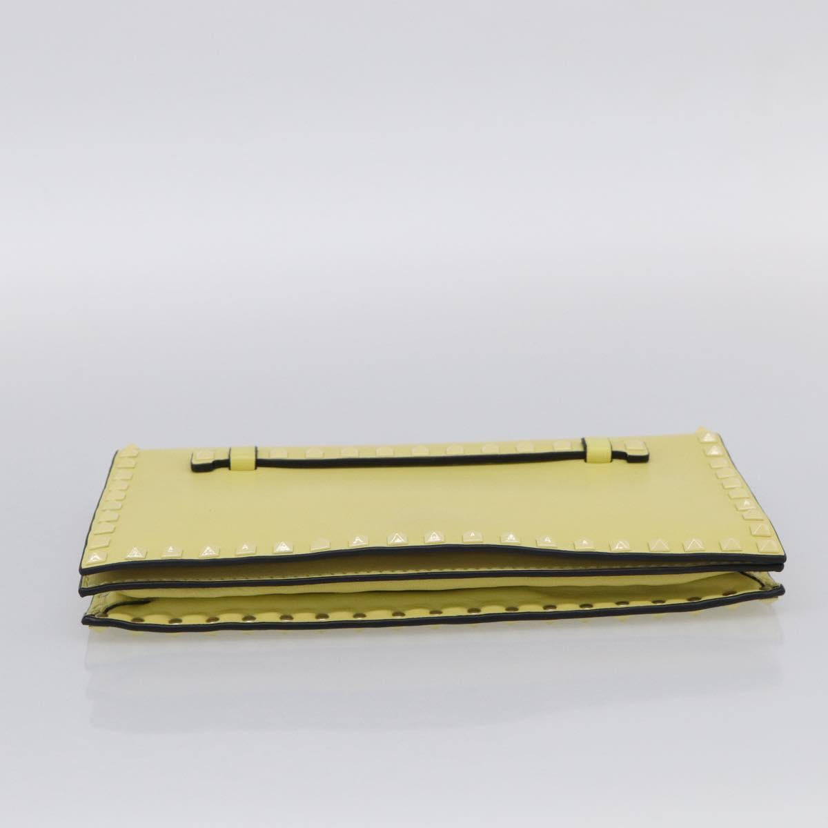 Valentino Clutch Bag Leather Yellow Gold Auth BA17087A