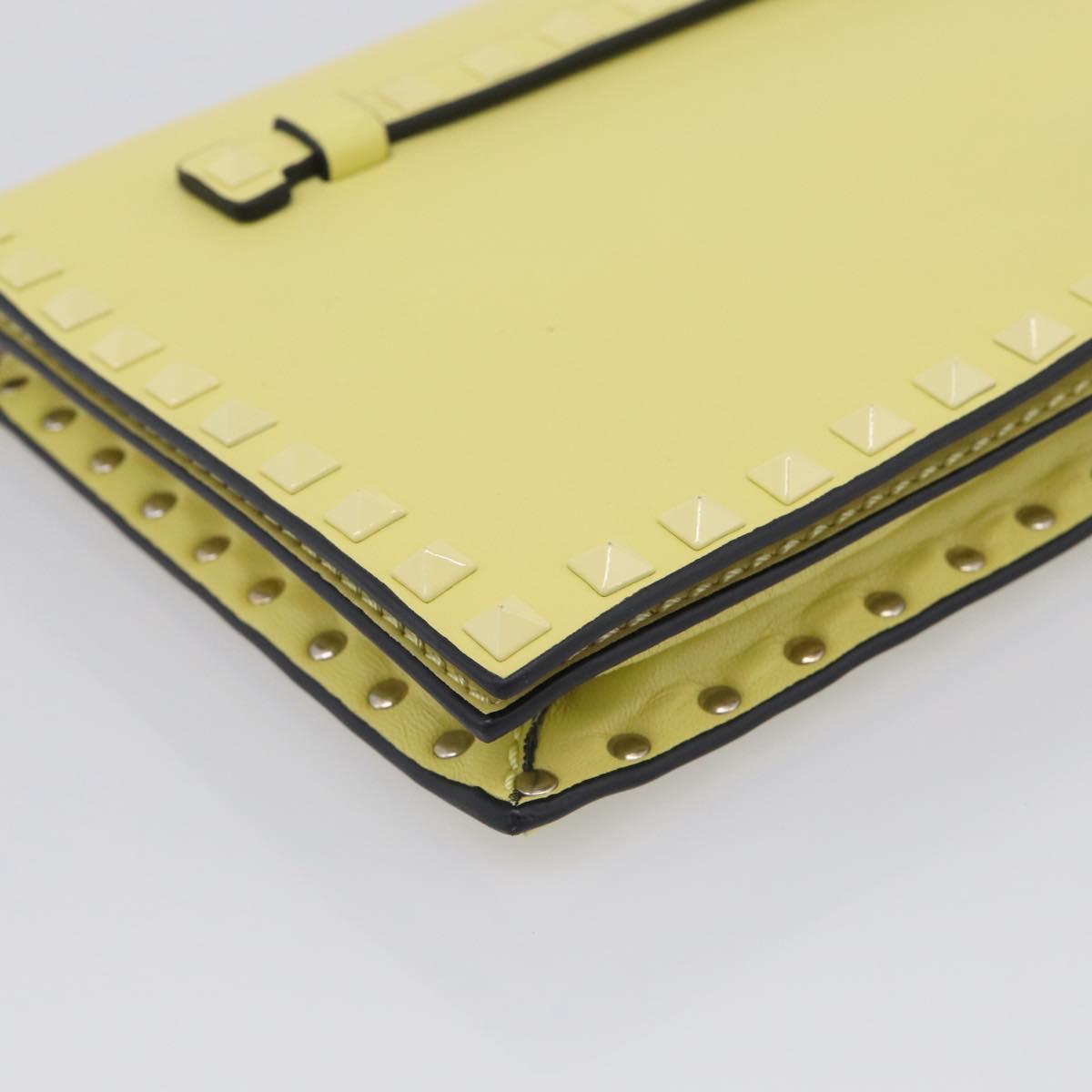 Valentino Clutch Bag Leather Yellow Gold Auth BA17087A