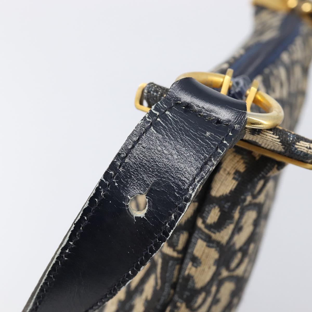 Christian Dior Trotter Canvas Shoulder Bag Navy Gold Auth BA17088