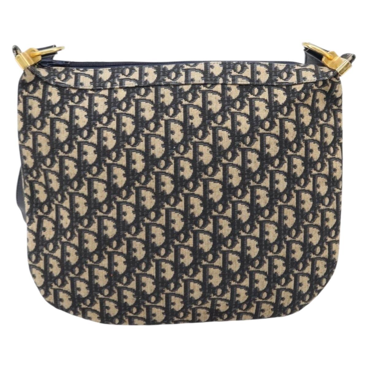 Christian Dior Trotter Canvas Shoulder Bag Navy Gold Auth BA17088