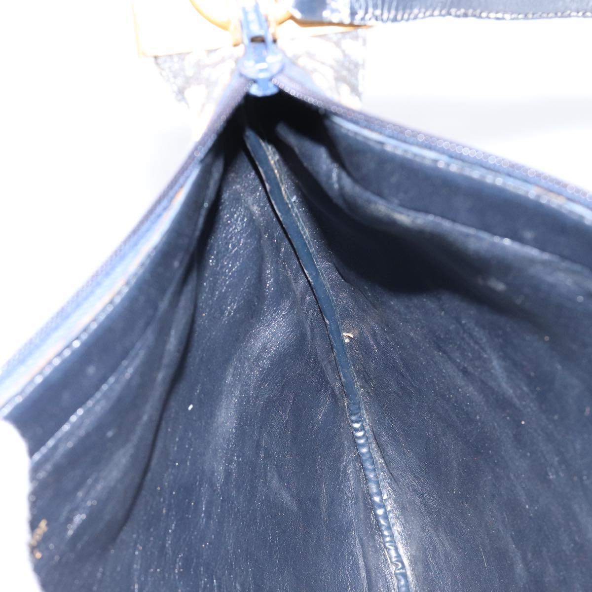 Christian Dior Trotter Canvas Shoulder Bag Navy Gold Auth BA17088